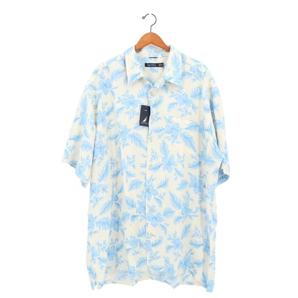 Nautica Floral Print Short Sleeve Shirt Camisa Para Hombres - Nautica Men's Sustainably Crafted Printed Linen Short-Sleeve Shirt Men's Linen Cotton Shirt